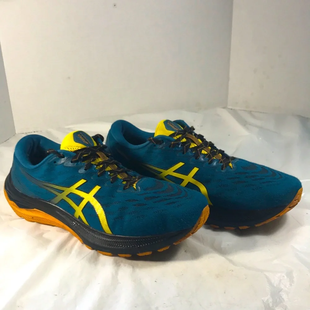 ASICS Men's GT-2000 11 Trail Blue and Yellow Jacquard Mesh Lace Up Running Shoes